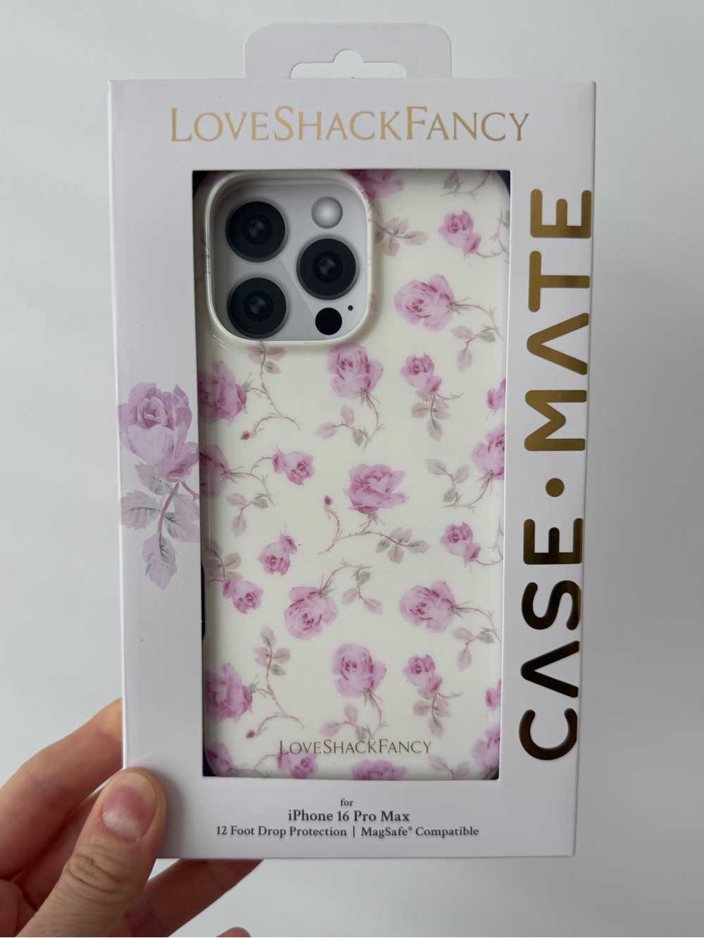 LoveShackFancy Floral iPhone 16 Pro Max Case in White and Light Pink